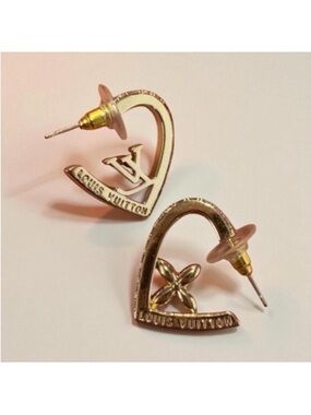 Louis Vuitton 18K Gold Plated Logo Earrings